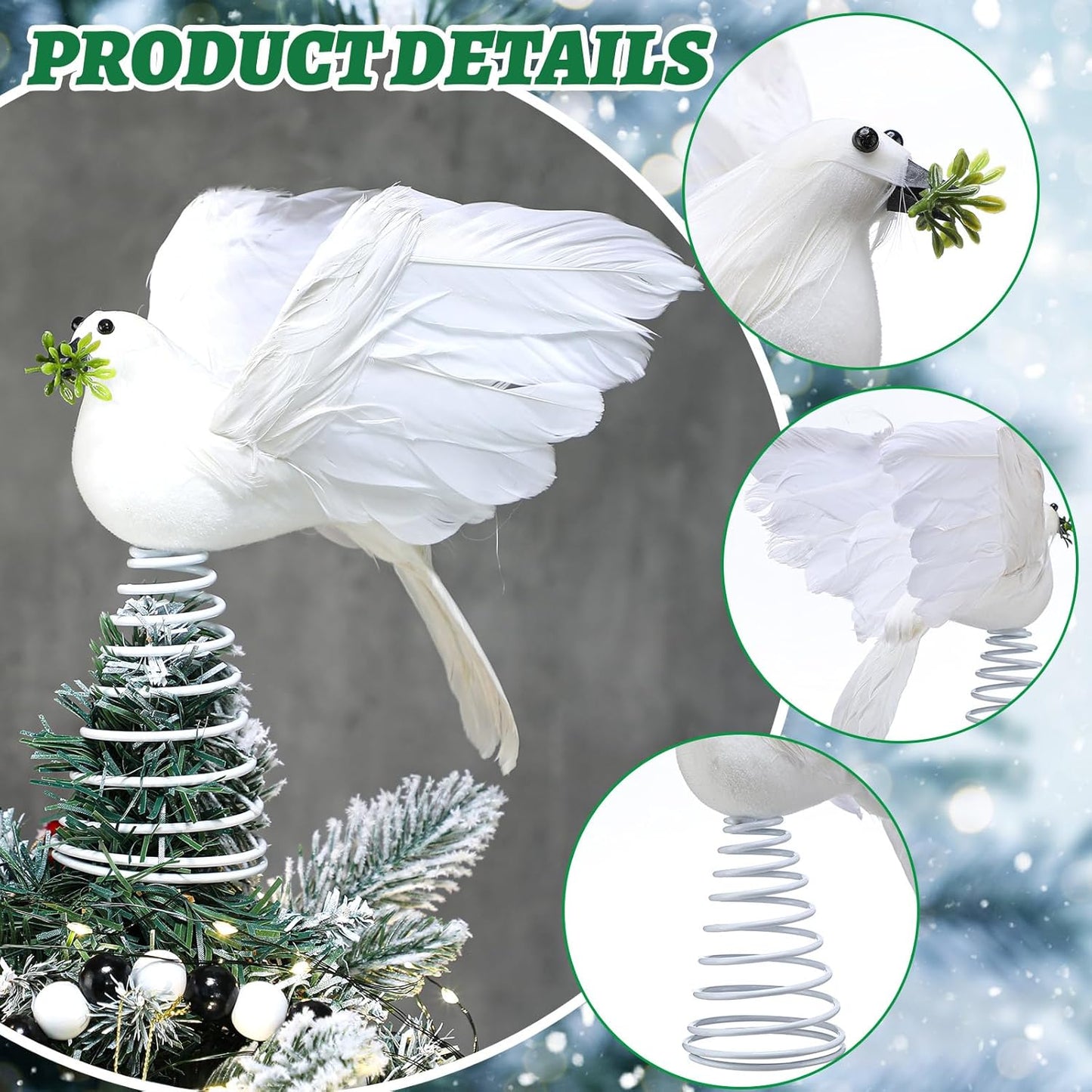 Retisee 9 Inch Dove Olive Christmas Tree Topper White Bird Christmas Tree Decoration Peaceful