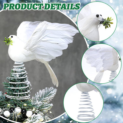 Retisee 9 Inch Dove Olive Christmas Tree Topper White Bird Christmas Tree Decoration Peaceful