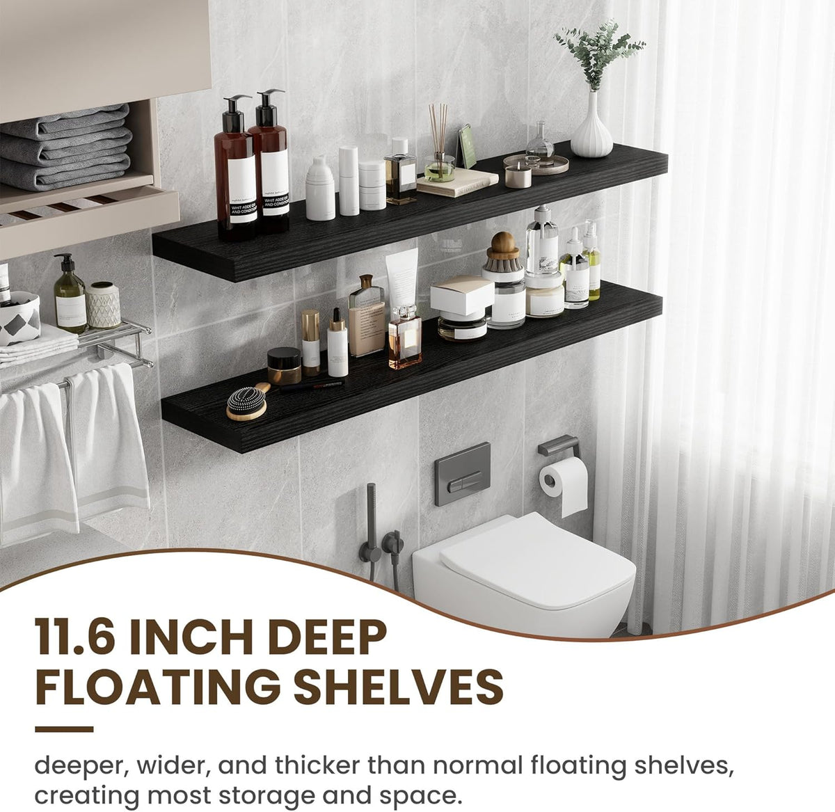 55 Inch Floating Shelves, 12 Inch Deep Floating Shelves for Wall, Floating Shelf with Invisible