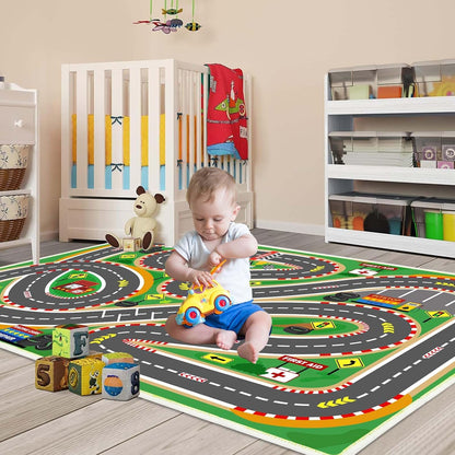 Kids Rug Play Mat Playroom Rugs Car Rugs for Kids Toy Cars Race Track for Classroom Rug(Race-Green