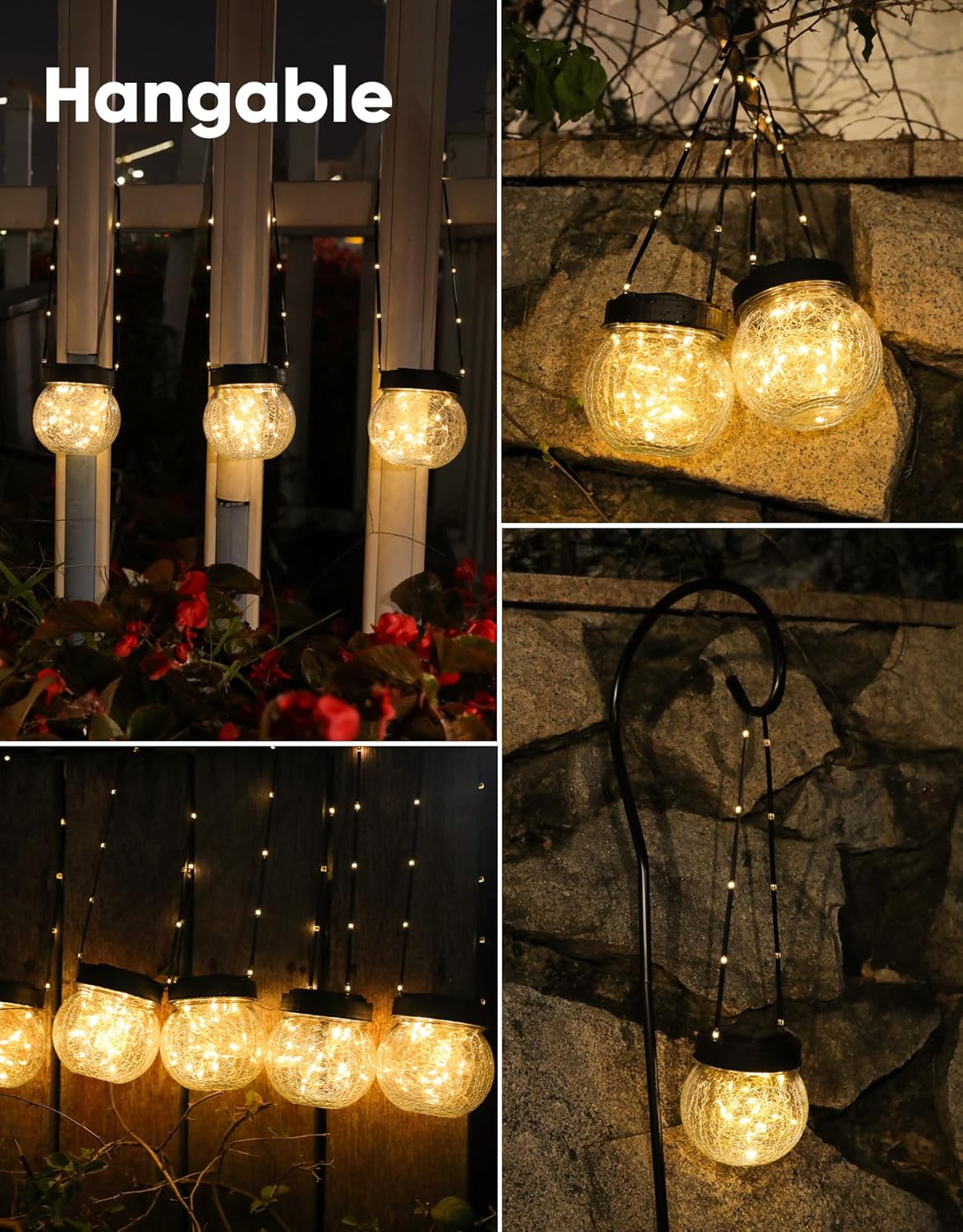 PARTPHONER Solar Lanterns Solar Lights Outdoor Waterproof 6-Pack, Solar Powered Hanging Lights