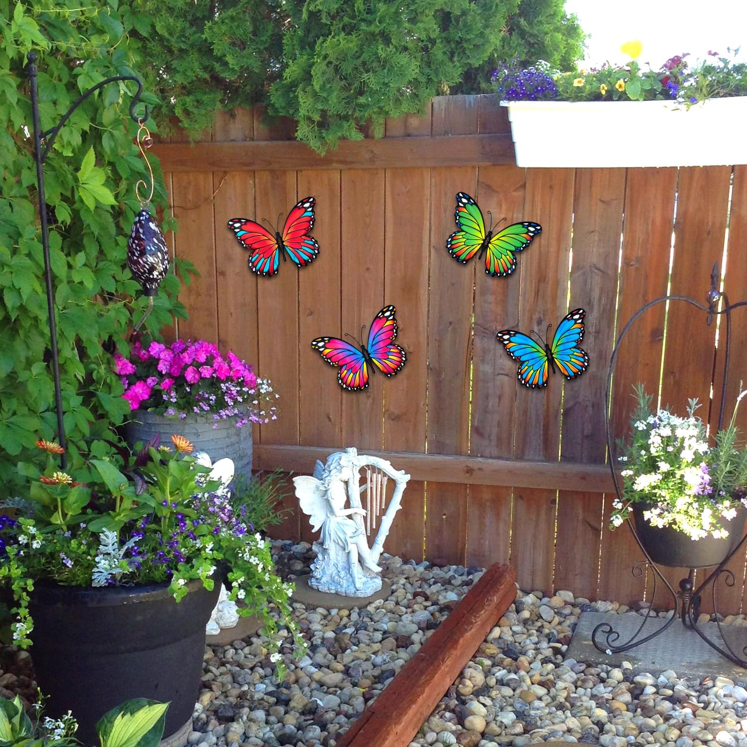 Oraytteo Metal Butterfly Wall Decor, 4pcs Butterflies Wall Art Hanging Sculptures for Outdoor