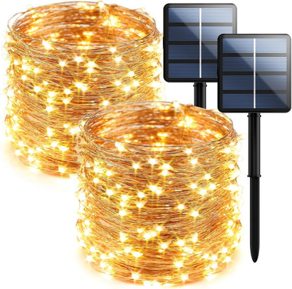 2-Pack 200 LED Solar String Lights for Outside,Solar Fairy Lights for Outside Waterproof,Solar