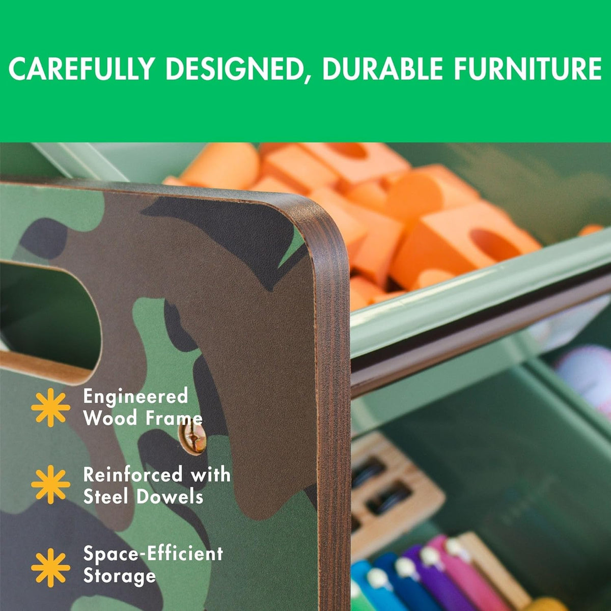 Humble Crew Kids Toy Storage Organizer with 12 Plastic Bins, Camo – Removable Bins for Playroom