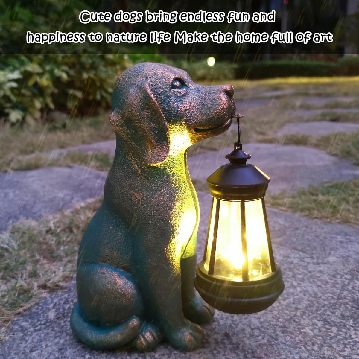 Dog Garden Statues with Solar Lantern Outdoor Decor-Dog Solar Figurines Lights Decorations for