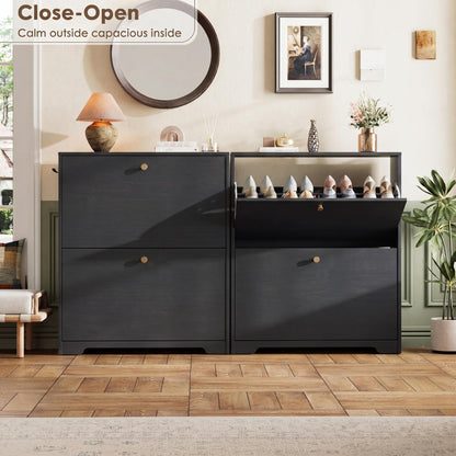 Nicetree Shoe Cabinet with 2 Flip Drawers, Narrow Shoe Organizer Cabinet, Freestanding Shoe Rack