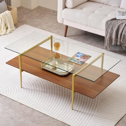 X-Large Rectangle Glass Coffee Table, Mid-Century Modern Design, for Living Room, L47 x W24 x H17