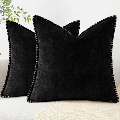 decorUhome Chenille Soft Throw Pillow Covers 20x20 Set of 2, Farmhouse Velvet Neutral Decorative
