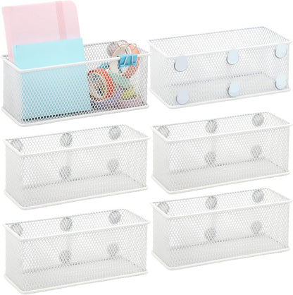 EASEPRES Magnetic Pencil Holder Set of 6 - Wire Mesh Storage Baskets Organizer with Strong Magnets