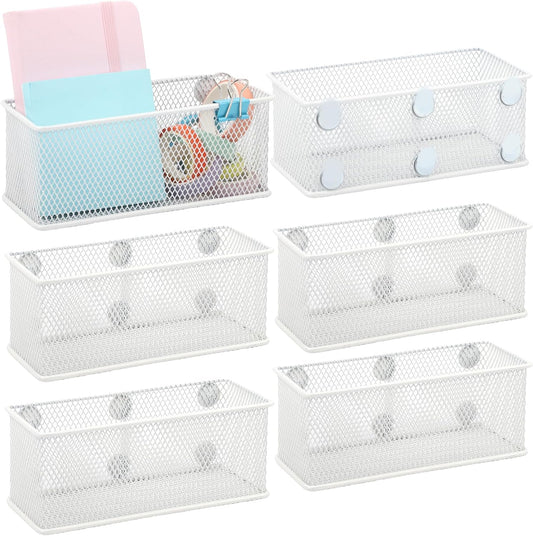 EASEPRES Magnetic Pencil Holder Set of 6 - Wire Mesh Storage Baskets Organizer with Strong Magnets