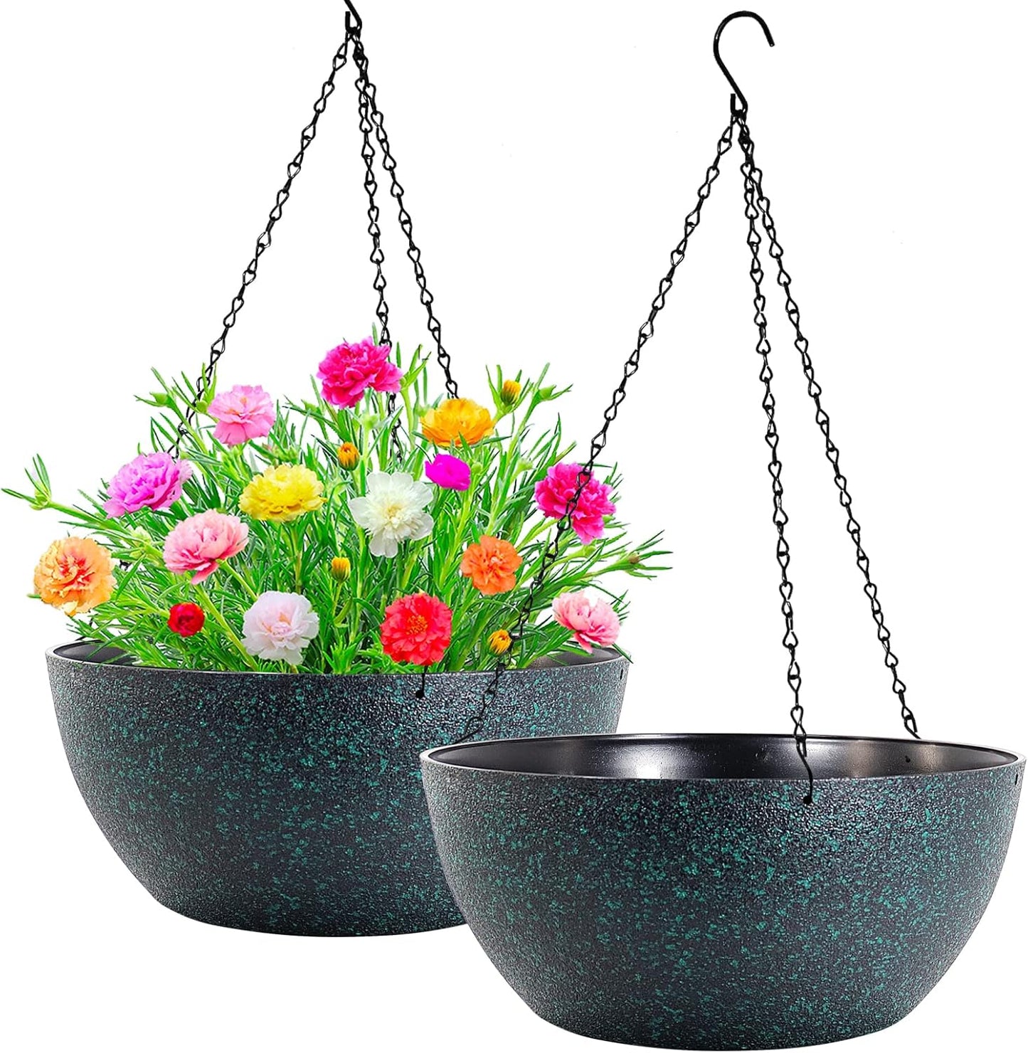 WOUSIWER 13 inch 2 Pack Large Hanging Planters for Indoor Outdoor Plants with Drainage Holes and