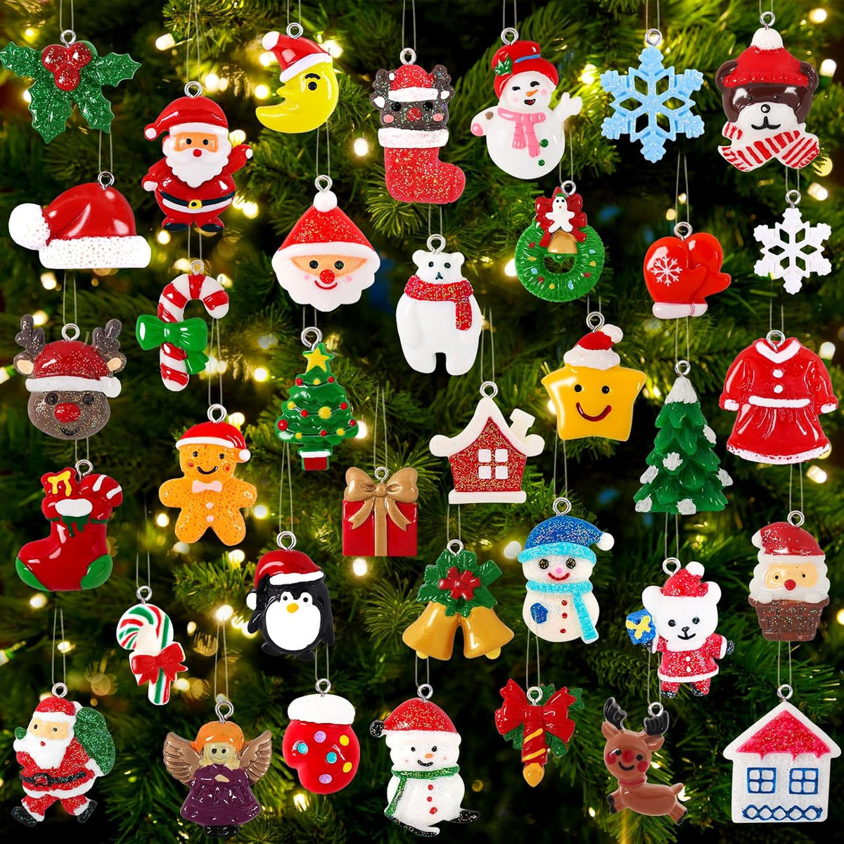 YUJUN 36pcs Mini Resin Ornaments Set - Christmas Tree Decoration, Small Miniature Figurines for
