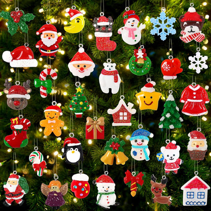 YUJUN 36pcs Mini Resin Ornaments Set - Christmas Tree Decoration, Small Miniature Figurines for