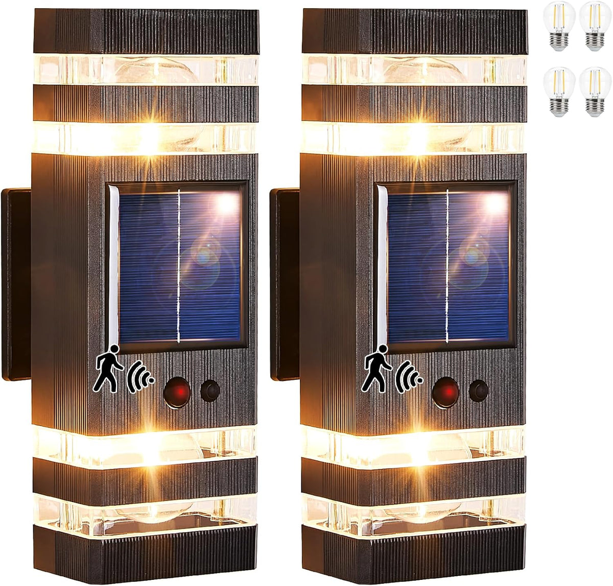 2 Pack Solar Outdoor Wall Lights with 3-Mode Motion Sensor Outside Sconces Up Down Solar Porch