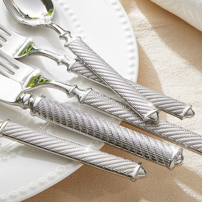 KINGSTONE Retro Rope-Pattern Silverware Set, 20-Piece Flatware Set Cutlery Set Forged with