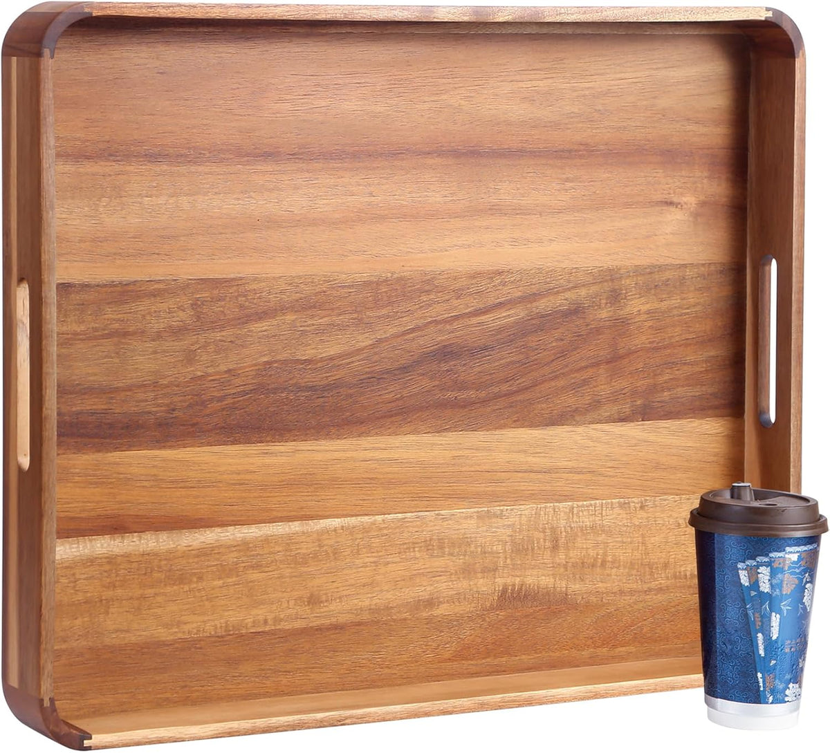 Large Wooden Ottoman Tray, Great 22"x18" Rectangle Trays for Big Ottoman Counter, Huge Kitchen Wood