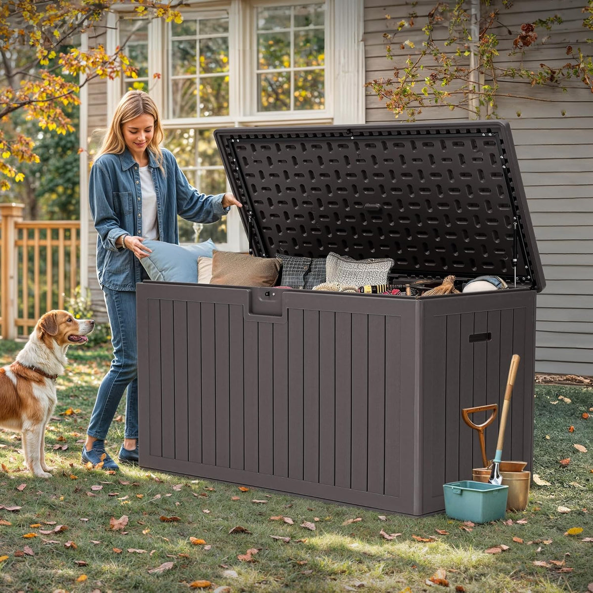 YITAHOME 200 Gallon Double-Wall Deck Box with Divider & Side Handles, Outdoor Large Storage for
