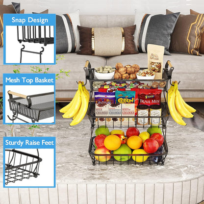 ANTOPY 3 Tier Fruit Basket with 2 Banana Hangers, Countertop Fruit Vegetable Basket Bowl for