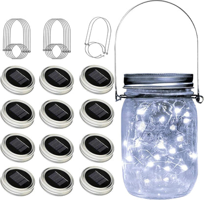 ZNYCYE Mason Jar Solar Lights for Outside, 12 Pack 30LED Fairy Lights Mason Jar Solar Lids Outdoor