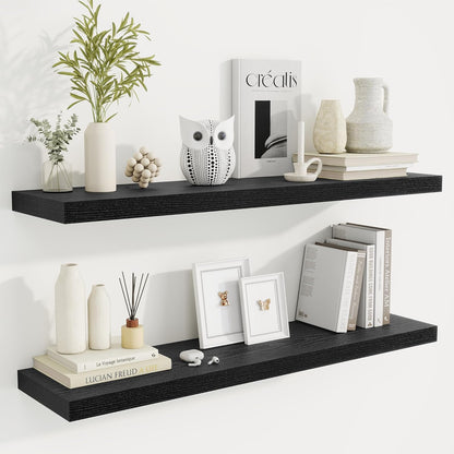 Fun Memories 40" Rustic Wood Floating Shelves with Invisible Brackets for Storage & Decor, Deep