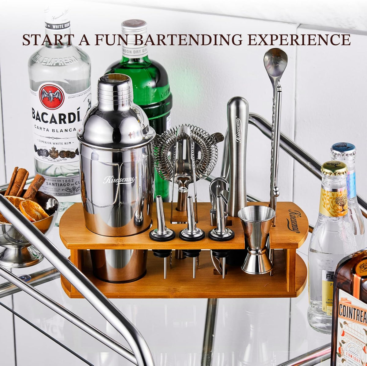KITESSENSU Cocktail Shaker Set Bartender Kit with Stand | Bar Set Drink Mixer Set with All