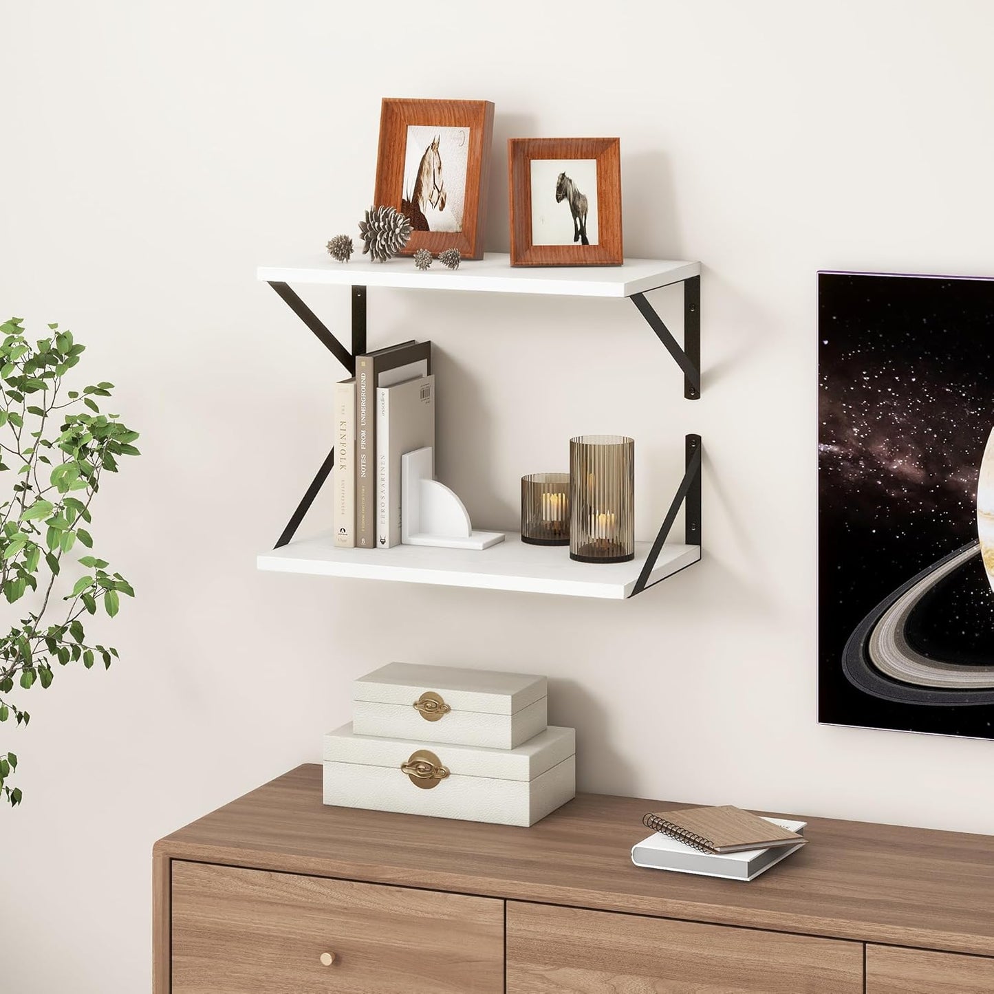 Fun Memories White Floating Shelves 18 Inch Long, Rustic Floating Shelf with Brackets, 10 Inch Deep