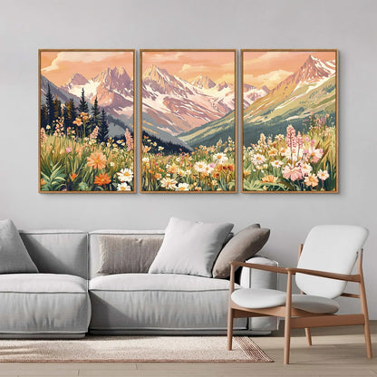 SIGNINART Vintage Floral Framed Canvas Wall Art Set, Large Mountains Nature Landscape Wall Decor
