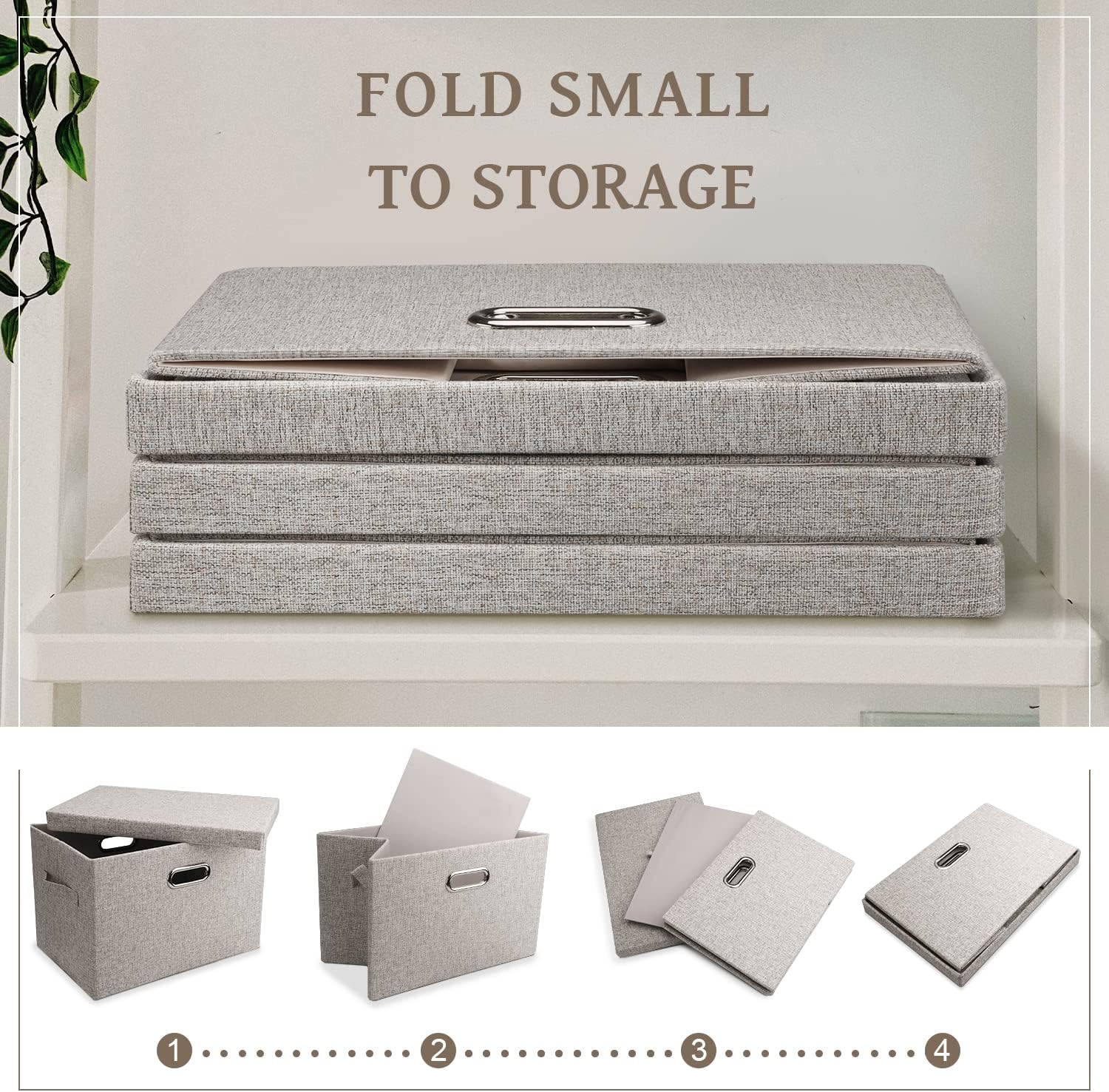 Medium 15" 21 Quart Collapsible Stackable Storage Bins with Lids, 1 Pack Beige Foldable Fabric