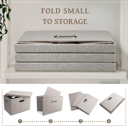 Medium 15" 21 Quart Collapsible Stackable Storage Bins with Lids, 1 Pack Beige Foldable Fabric