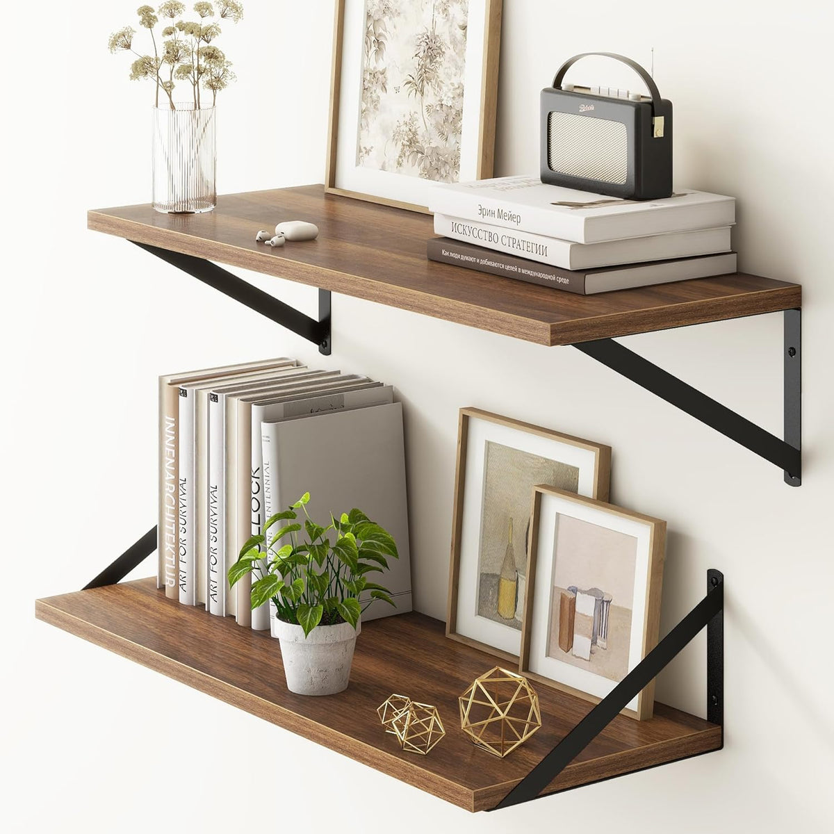 Fun Memories 27.5" W x10 D Floating Shelves, Large Wall Shelves 27.5 Inch Long, Set of 2, Farmhouse