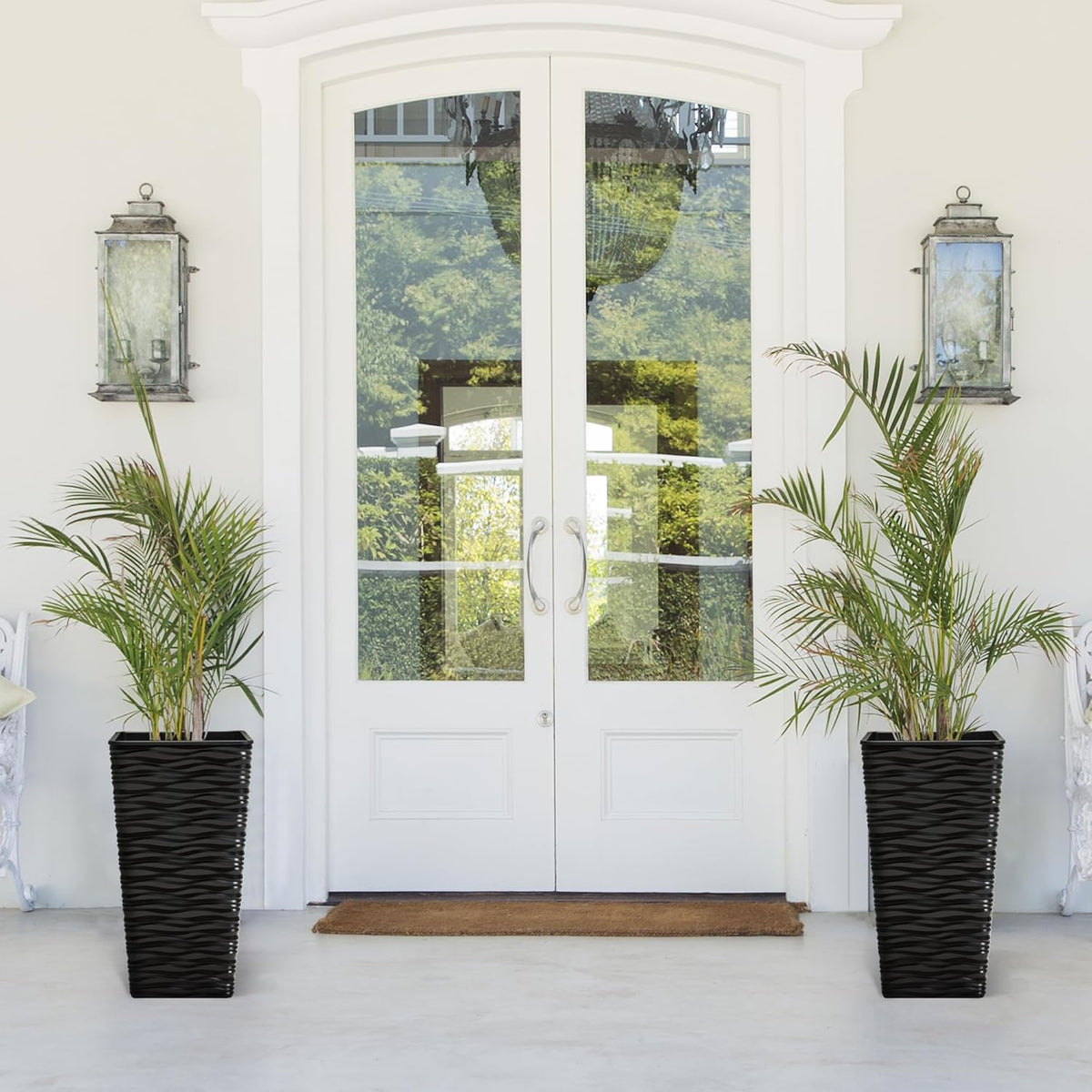 Worth Garden 2-Pack 22" H. Black Square Tapered Planter with Inside Pots - Plastic Plant Pots for