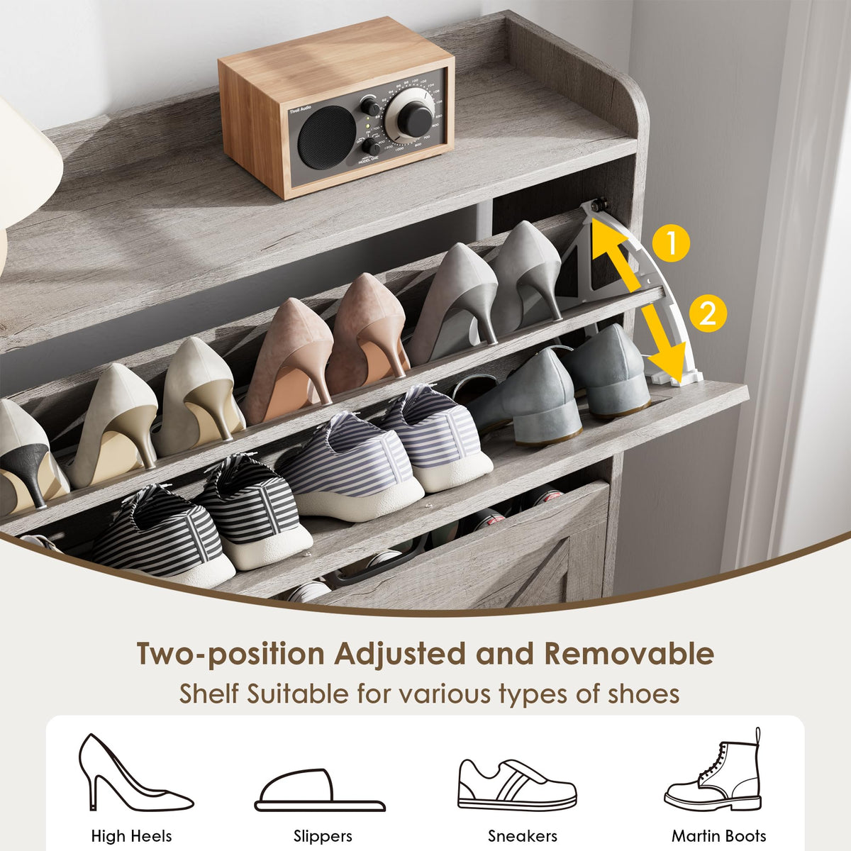 Nicetree Shoe Storage Cabinet with 2 Flip Drawers, Entryway Organizer, Gray