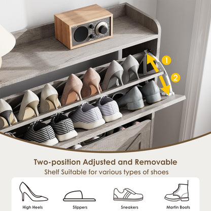 Nicetree Shoe Storage Cabinet with 2 Flip Drawers, Entryway Organizer, Gray