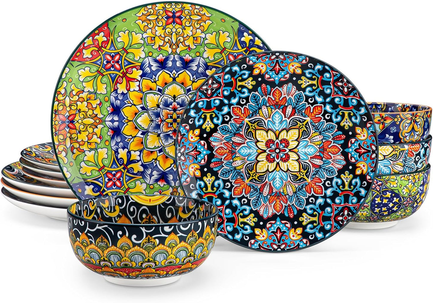 vancasso 12 Pieces Dinnerware Sets, Plates and Bowls Set, Porcelain Dishes Set for 4, Microwave and