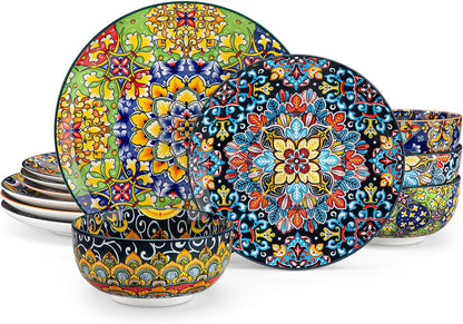 vancasso 12 Pieces Dinnerware Sets, Plates and Bowls Set, Porcelain Dishes Set for 4, Microwave and