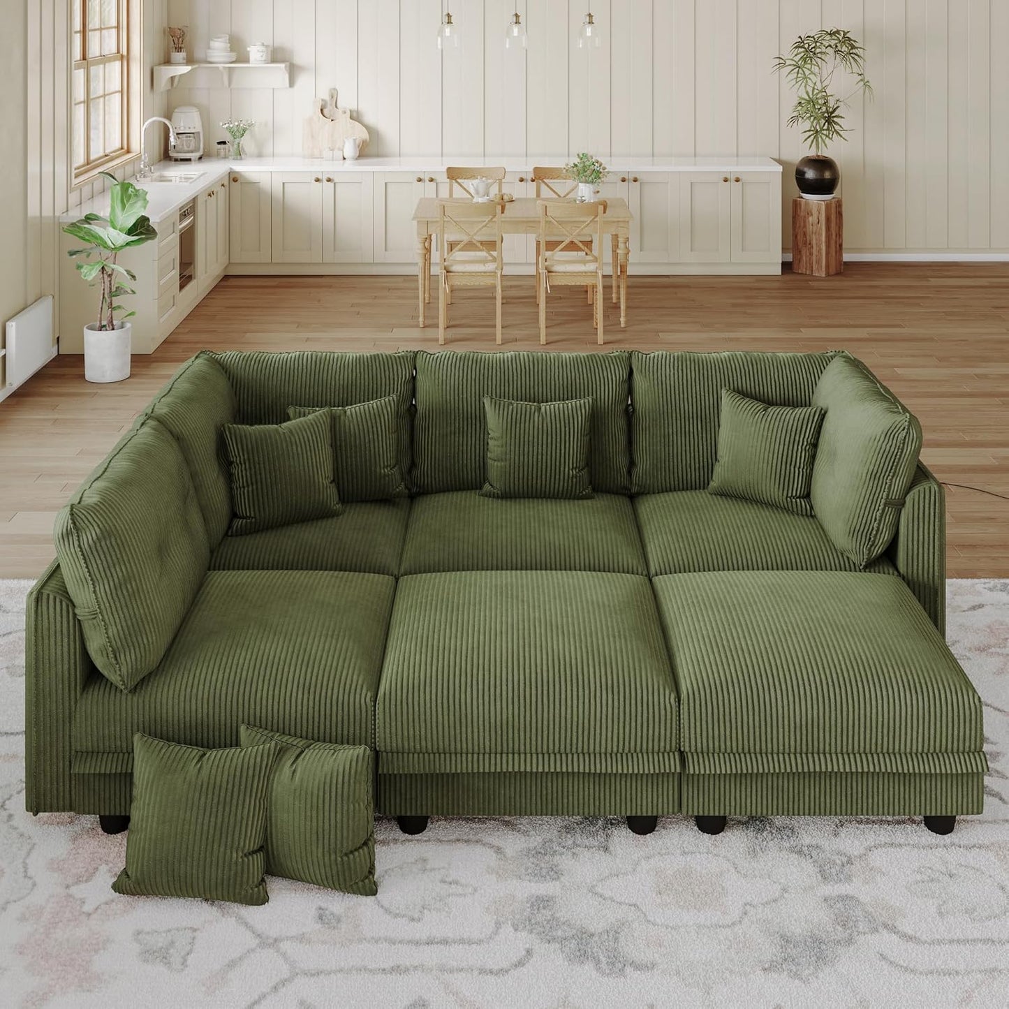 LLappuil Modular U-Shaped Sectional Sofa with Storage, 6-Seat Convertible Corduroy Couch with 6
