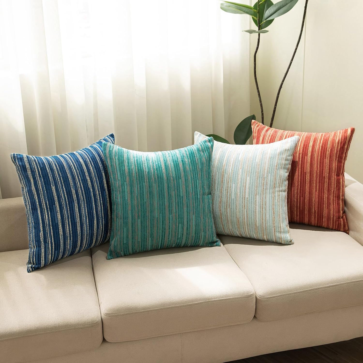Yeiotsy Pillow Cases Blue, Pack of 2, Decorative Throw Pillow Covers Striped Bohemia Couch Cushion