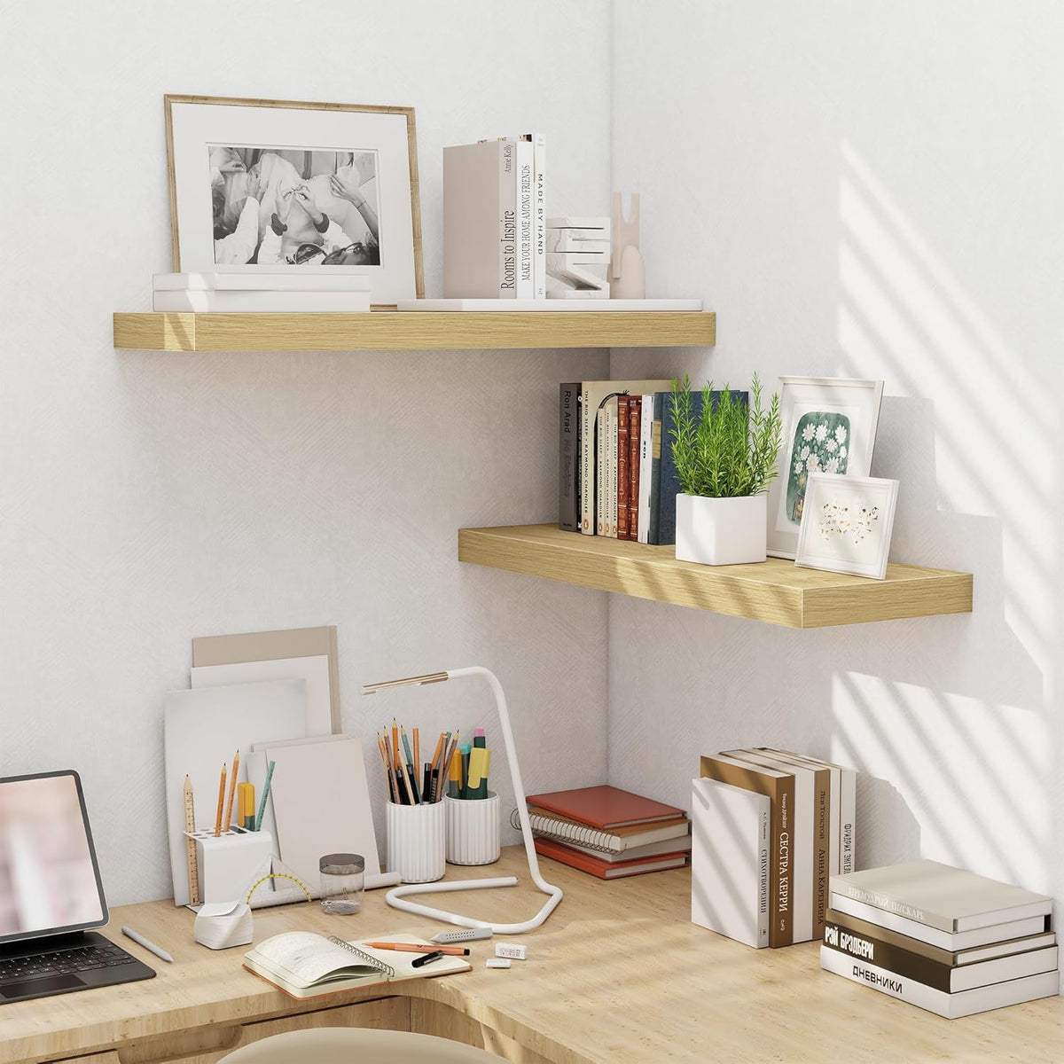 Fun Memories 32 x 10 Floating Shelves Wall-Mounted - Rustic Wood Shelf - 10 Inch Deep Floating