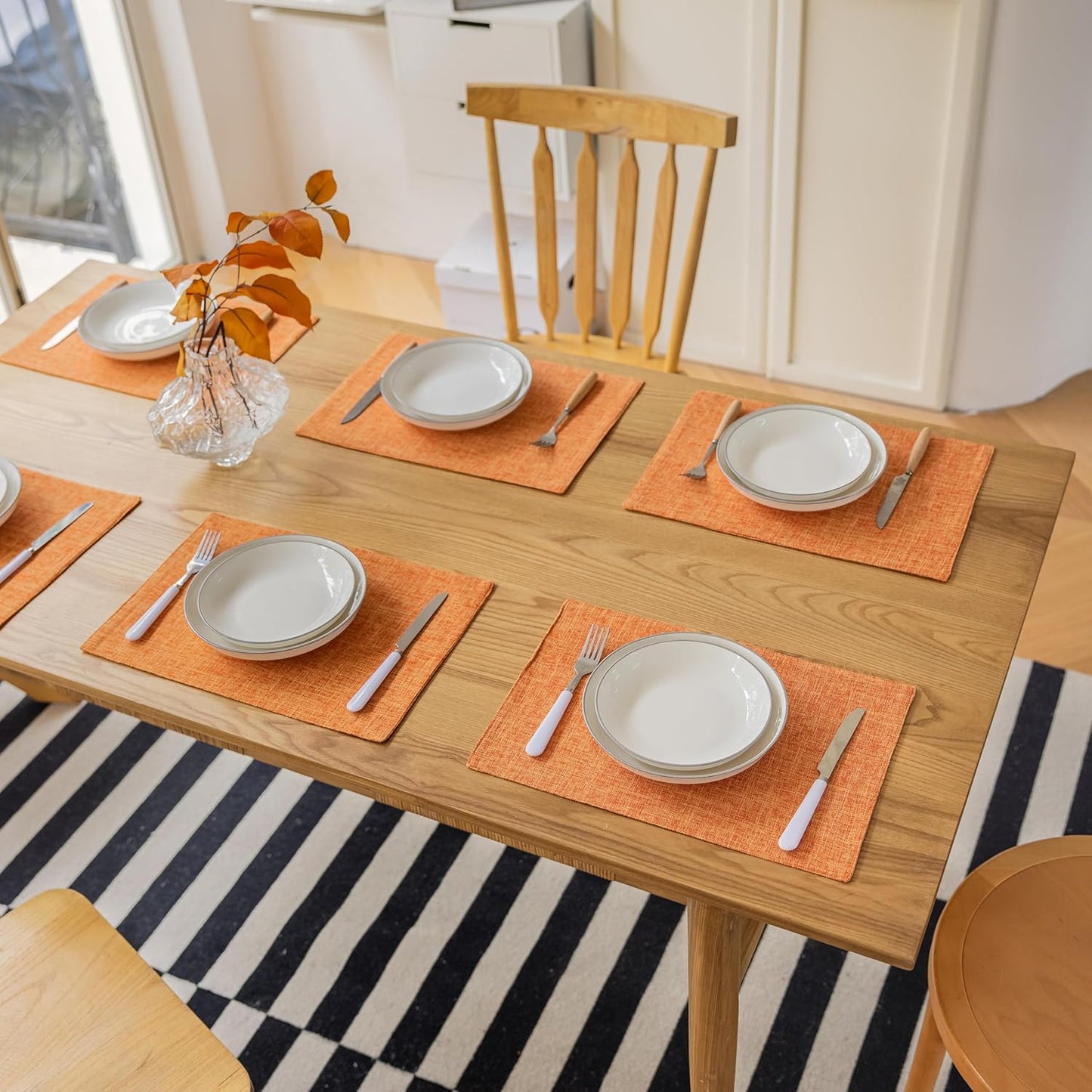 Demetex Orange Placemats Set of 4 Fall Linen Place Mats Decorative Heat Resistant Cloth Table Mats