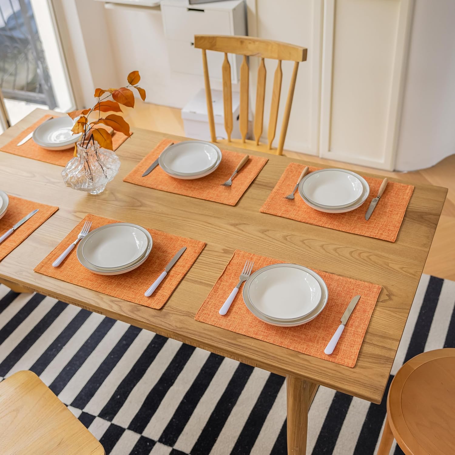 Demetex Orange Placemats Set of 4 Fall Linen Place Mats Decorative Heat Resistant Cloth Table Mats