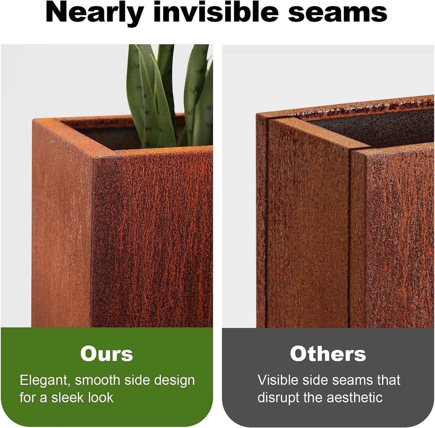 Large Corten Steel Planter Box Outdoor, 30" H x 34" W x 10" D,Tall Rectangular Metal Rusted