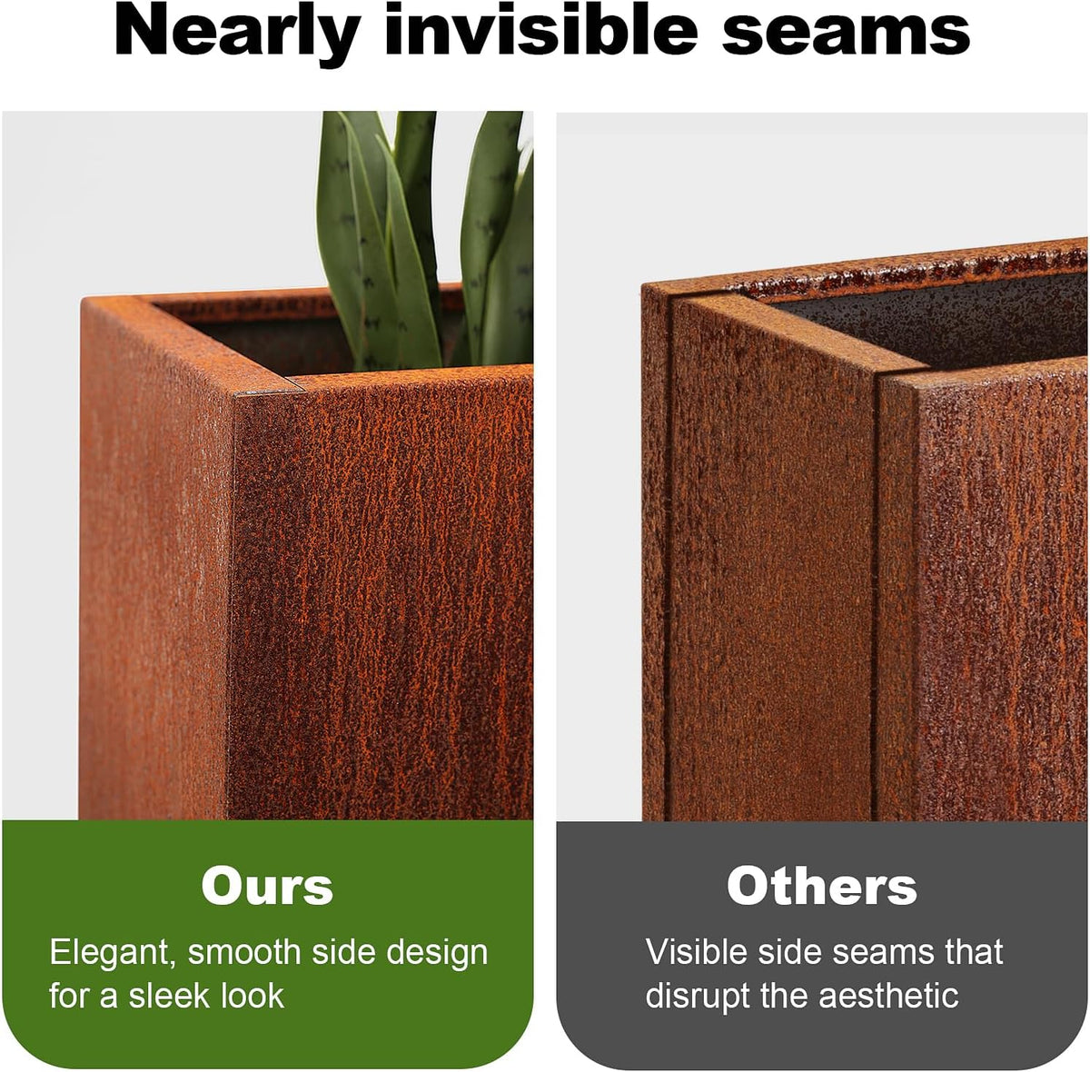 Large Corten Steel Planter Box Outdoor, 30" H x 34" W x 10" D,Tall Rectangular Metal Rusted