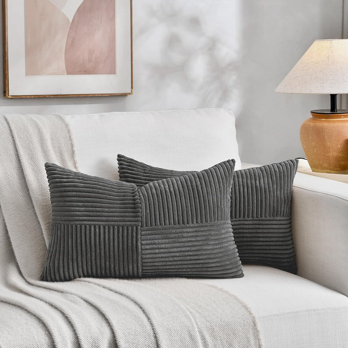 Fancy Homi 2 Packs Dark Gray Lumbar Decorative Throw Pillow Covers 14x24 Inch for Living Room Couch