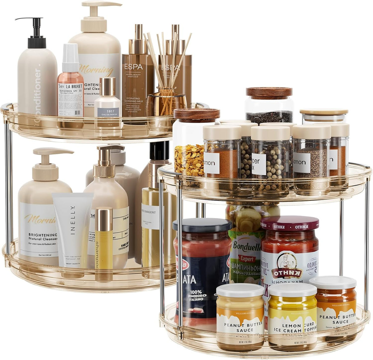LAMU 2 Pack 2 Tier Lazy Susan Turntable Organizer 9.25'' Rotating Spice Rack Organization for
