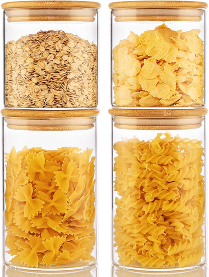 32oz & 21oz - 4 Pack Glass Jars with Bamboo Lids, Glass Pantry Storage Containers with Airtight