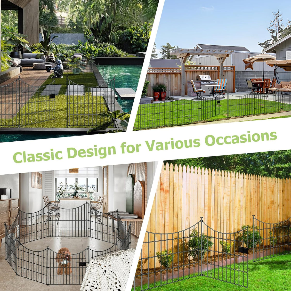 10 Panels Garden Fence Dog Fence Outdoor for Yard, 24in H x 20ft L Rustproof Metal Fencing with