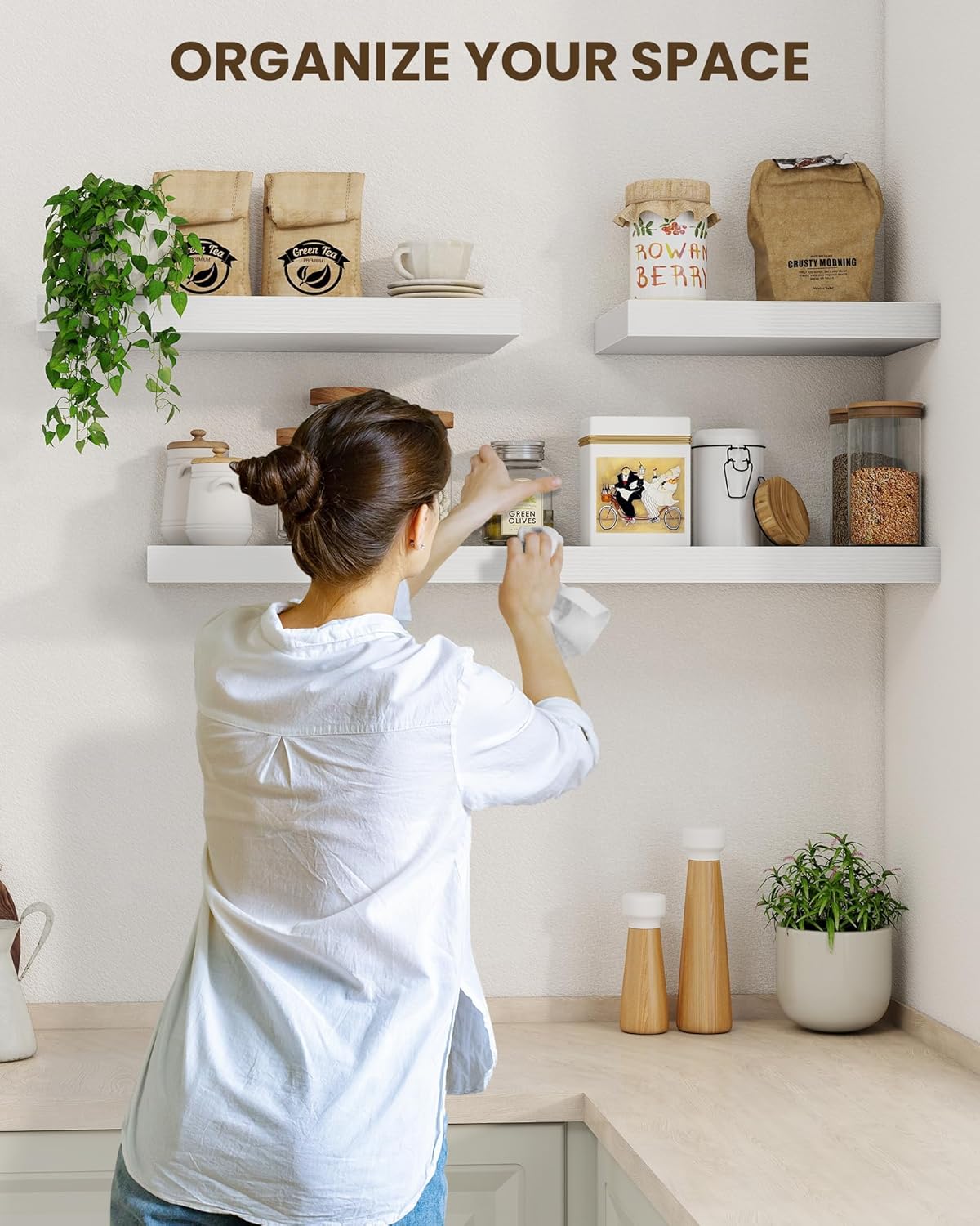 Marsmiles 36" Floating Shelves for Wall, Wooden Shelves with Invisible Brackets Set of 2, Rustic