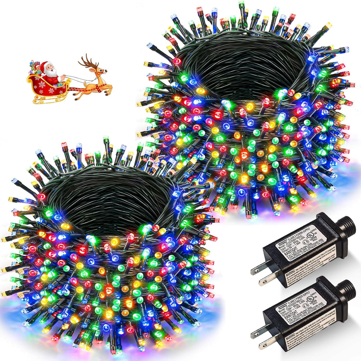2 Pack Christmas Lights Outdoor, Total 200FT 600LED Christmas Tree Lights with 8 Modes Waterproof