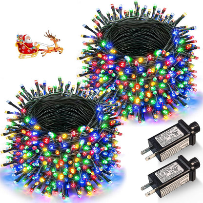 2 Pack Christmas Lights Outdoor, Total 200FT 600LED Christmas Tree Lights with 8 Modes Waterproof