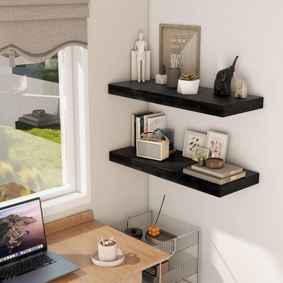 Fun Memories 30 Inch Floating Shelves Black, 12 Inch Deep Floating Shelf for Books, 30 x 12 x 2